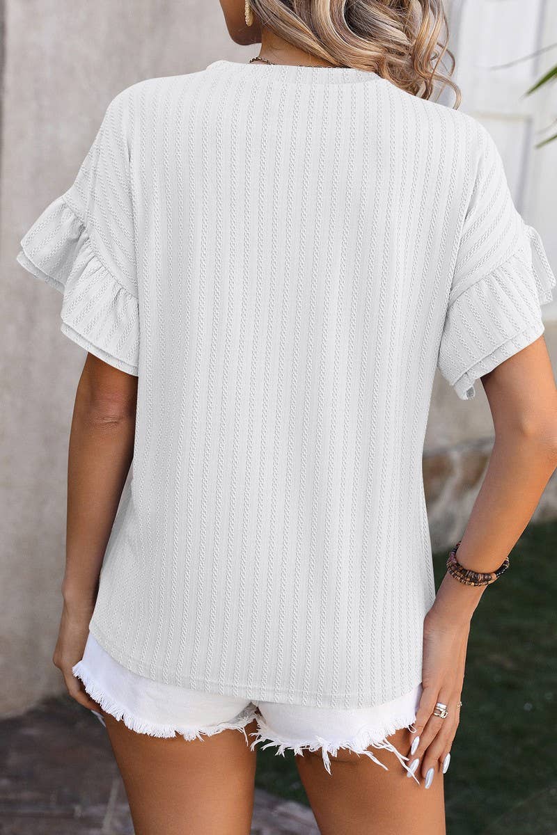 CWTBLS0906_ROUND NECK SHORT SLEEVE SHIRT WITH LOTUS SLEEVES