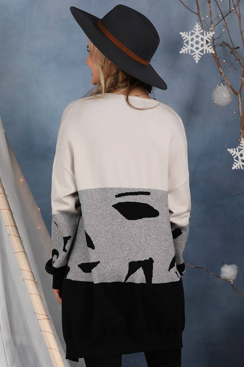 CWOCAL173_LONG SLEEVE ABSTRACT COLOR BLOCK CARDIGAN