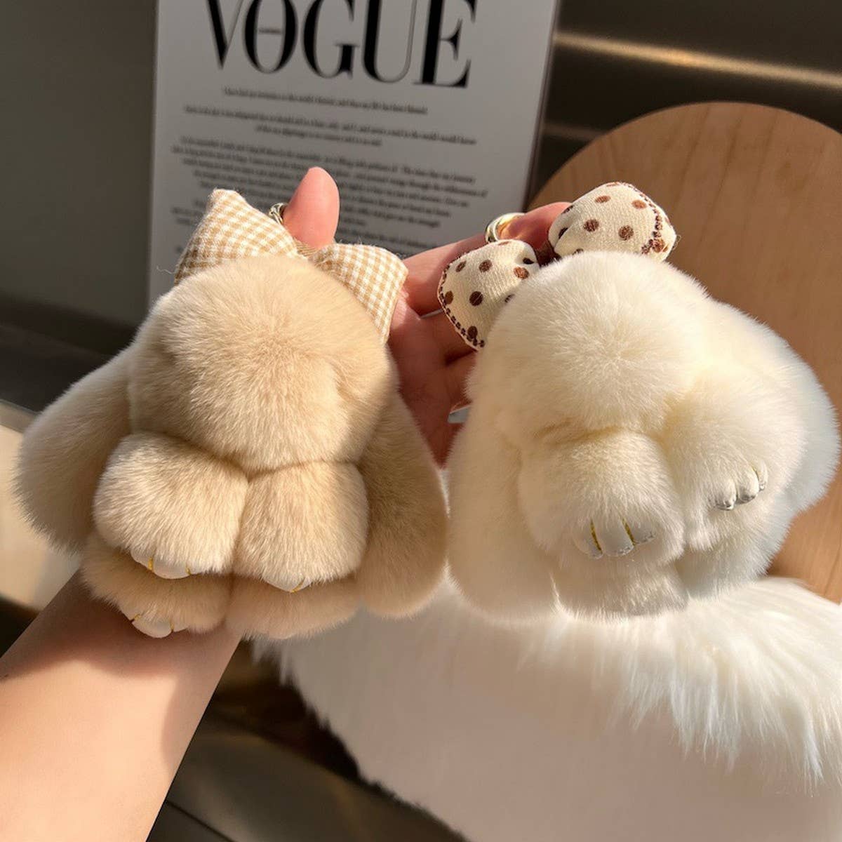 CUTE PLUSH DOLL BOW BUNNY CAR KEYCHAIN PENDANT