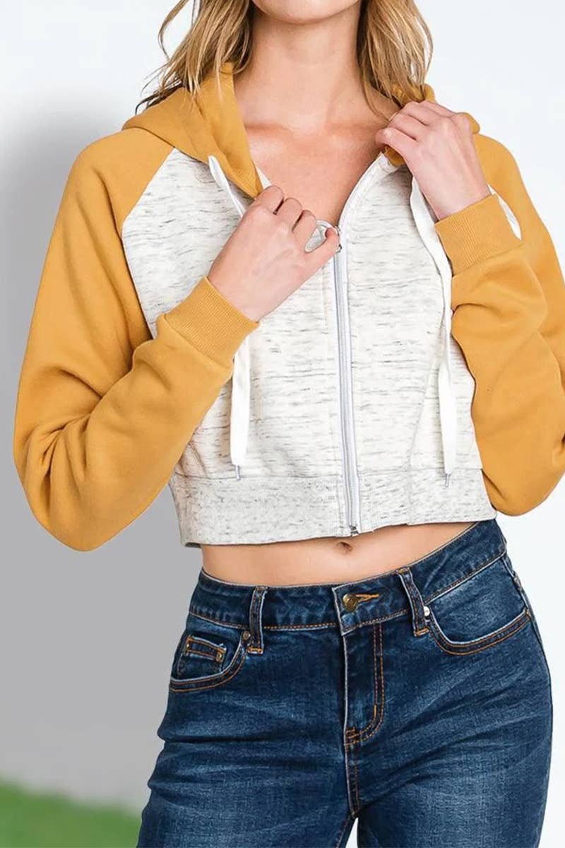 CWOHOL430_Lightweight Zip-up Hoodie Cropped Sweatshirt