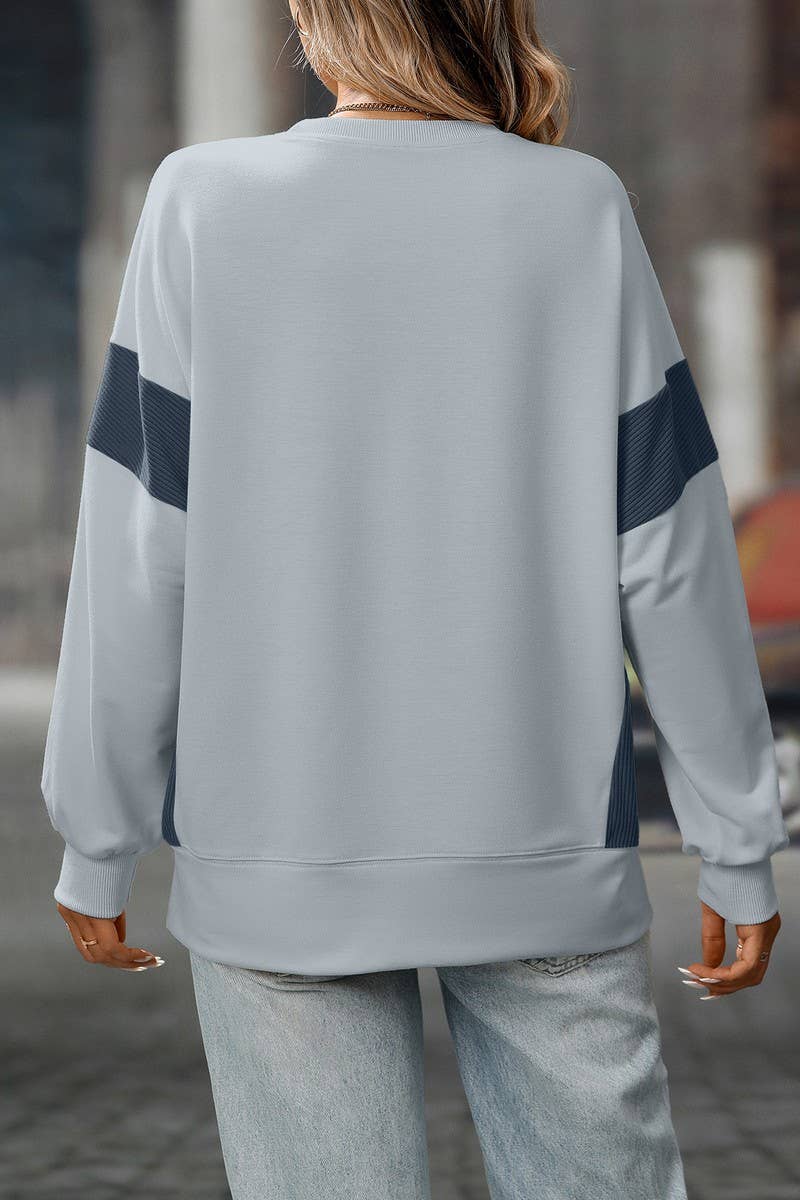 CWTBLL00828_COLORBLOCK CREWNECK CASUAL LOOSE SWEATSHIRT