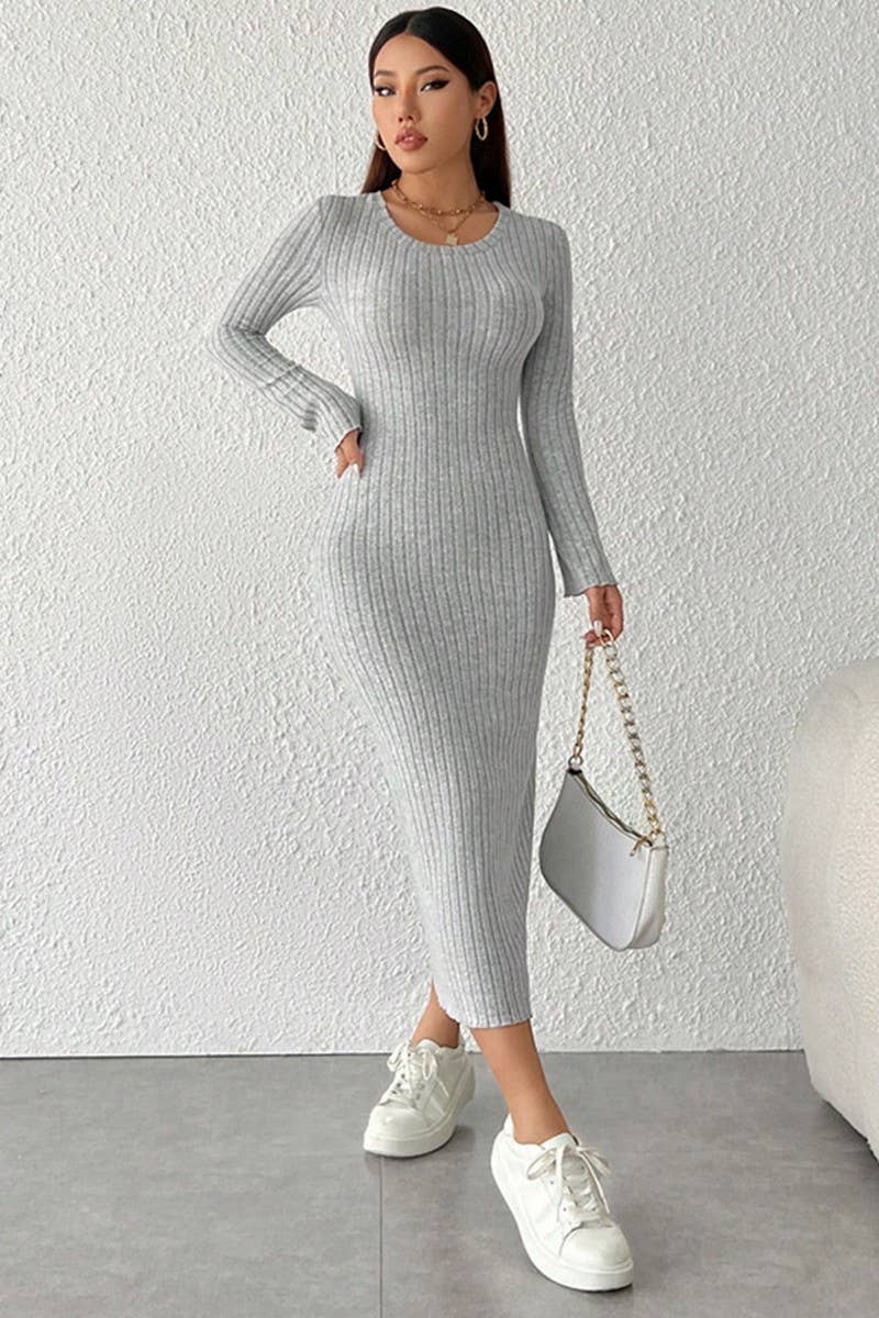 CWDMD00983_TEMPERAMENT SLIM-FIT SOLID COLOR LONG-SLEEVED DRE