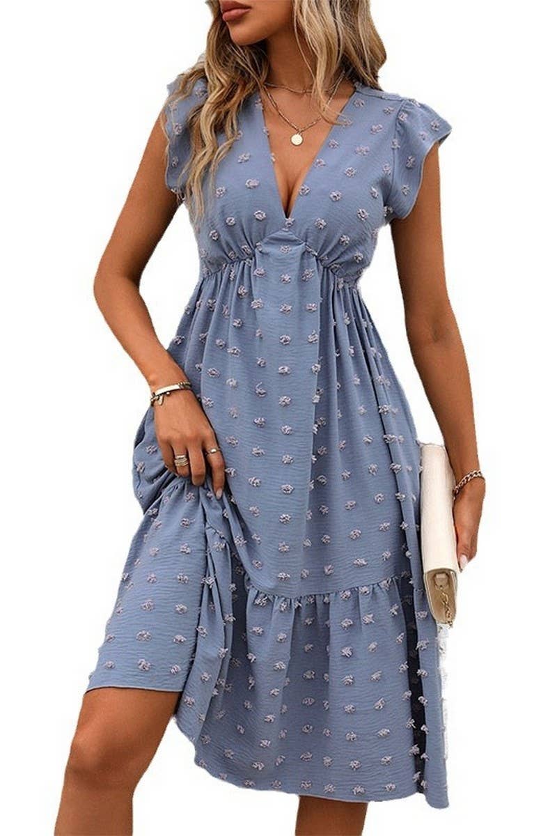 CWDMD2538_V-NECK LOOSE JACQUARD DRESS