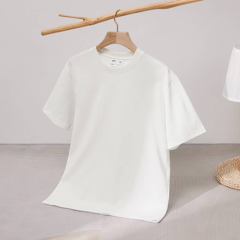 CWTTS0922_SOLID COLOR LOOSE CASUAL ROUND NECK T SHIRT