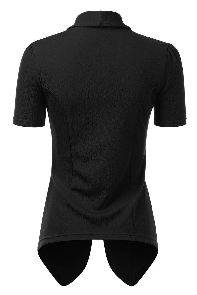 CWOBL095_Short Sleeve Open Front Draped Ruffles Blouses