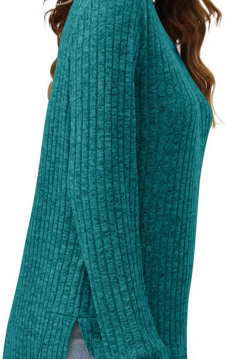 CWTBLL2383_ROUND NECK LONG SLEEVE SLIT SWALLOWTAIL TOP