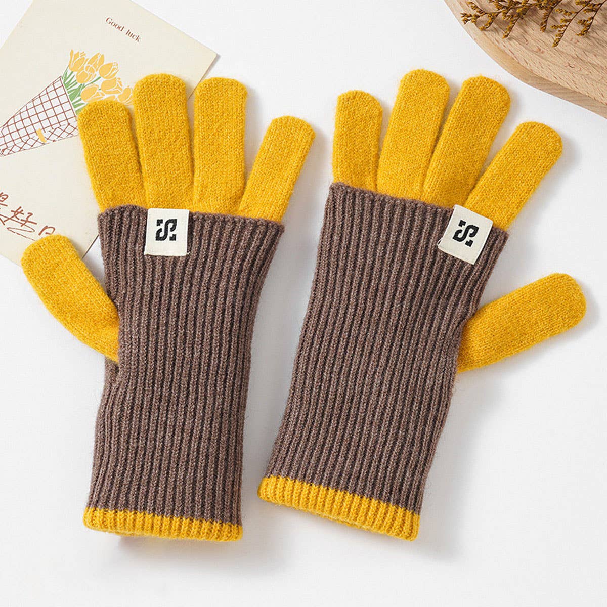 CWAG00585_WOMEN WINTER COLOR BLOCK KNIT WARM GLOVES