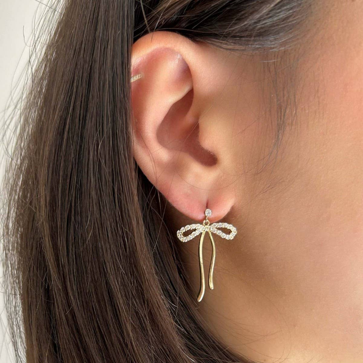 Pearl Bow Tie Stud Earrings Versatile Earrings_CWAJE5078
