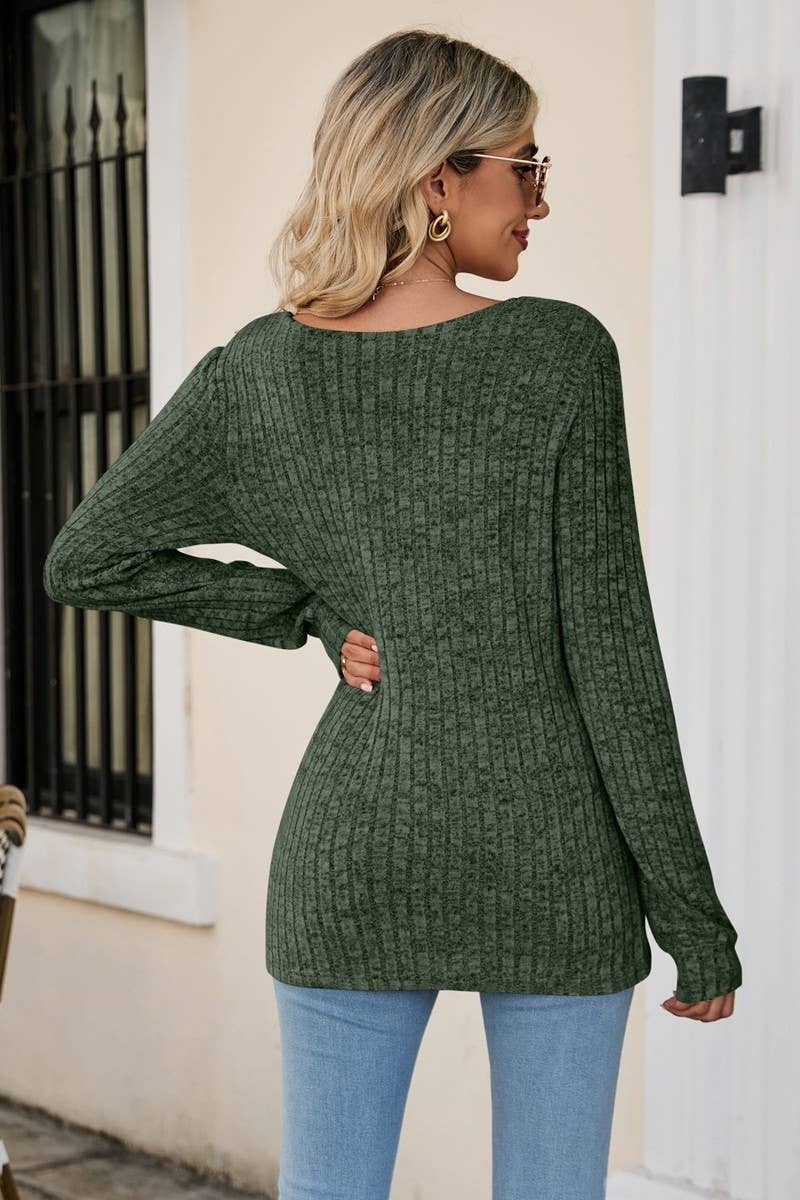 CWTBLL3197_SQUARE NECK RIBBED BRUSHED CASUAL LONG SLEEVE TOP