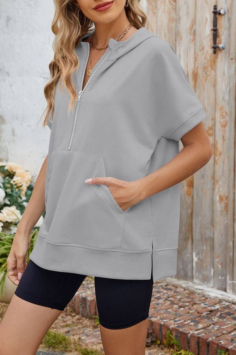 CWTTS1342_HOODED LOOSE SHORT-SLEEVED THIN SWEATSHIRT