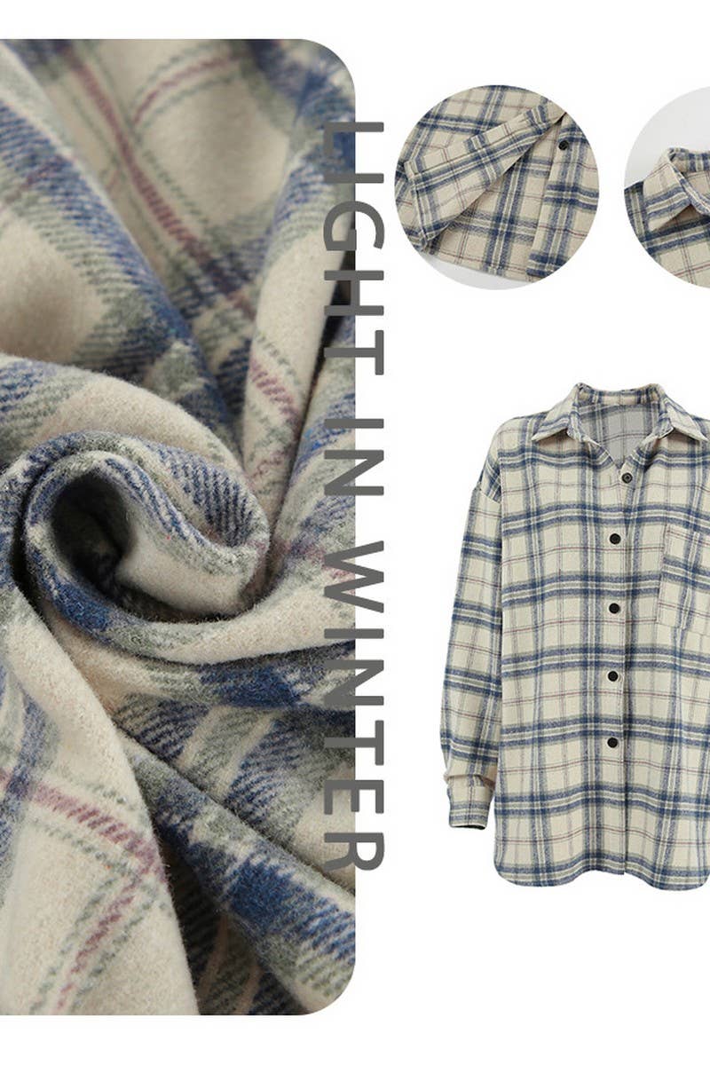 CWTBLL560_RETRO PLAID LOOSE LONG-SLEEVED SHIRT JACKET TOP