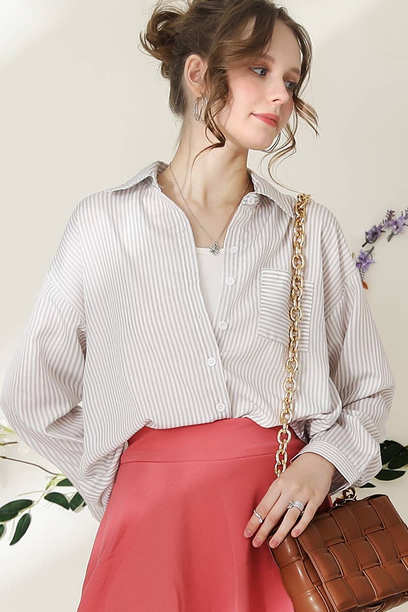 CWTSTL704_Striped Button Down Long Sleeve Collared Shirts