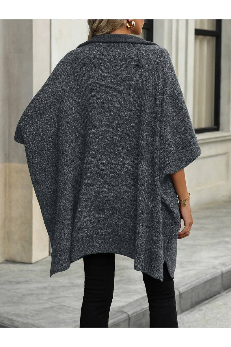 CWOSWS0082_Long Lapel Bat Sleeve Knit Zip Up Sweater