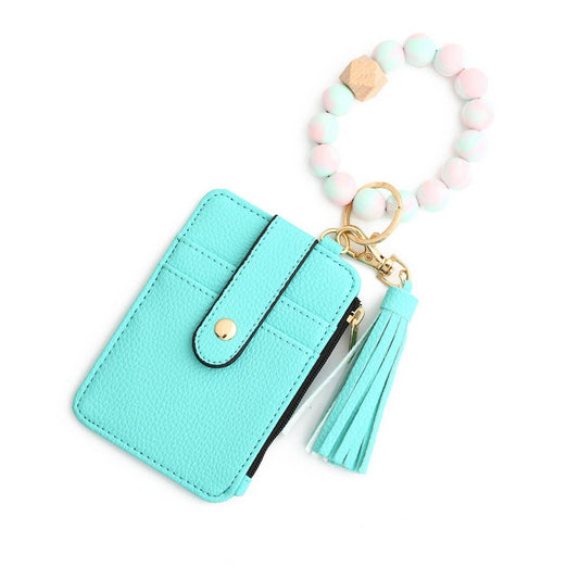 Leather Card Wallet with Silicone Bead Keychain_CWAB4940