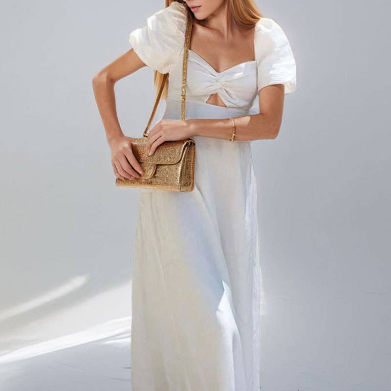 Chic commuter V-neck pleated short sleeve dress