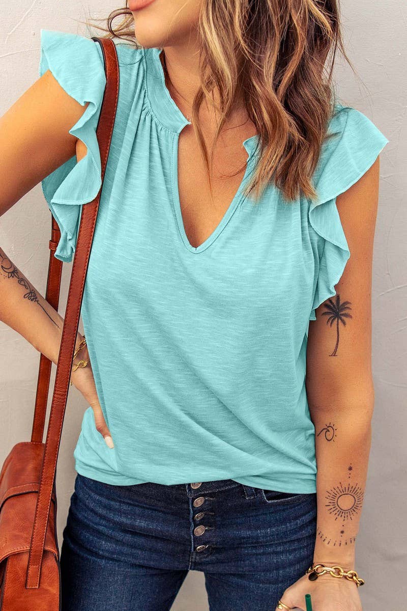 CWTBLS1791_V-NECK SHORT-SLEEVED LOOSE T-SHIRT TOP