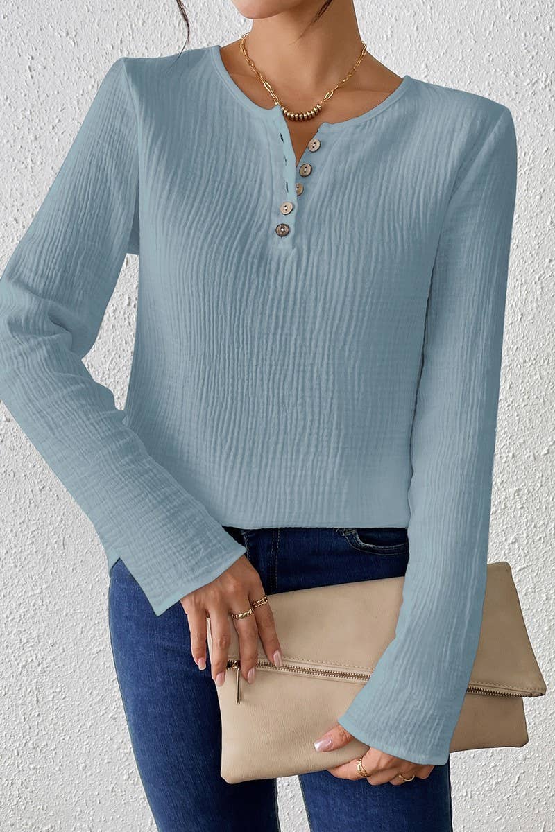 CWTBLL3850_SLIM FIT SOLID COLOR COTTON-LINEN PULLOVER SHIRT