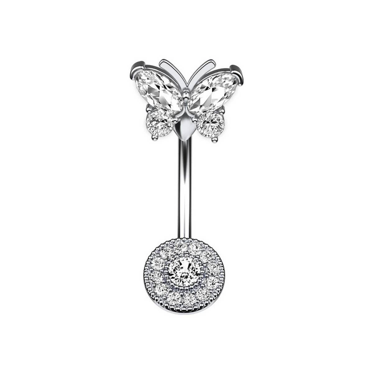 Cute CZ Navel Ring ? Heart & Butterfly Design