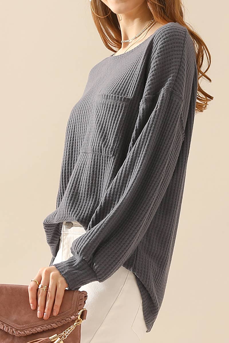 CWTTL1097_SHIRING CUFF R NECK SWEATER KNIT TOP