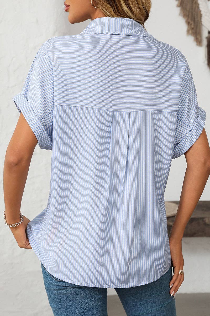 CWTSTS0568_LOOSE POCKET CASUAL STRIPED SHORT SLEEVE SHIRT