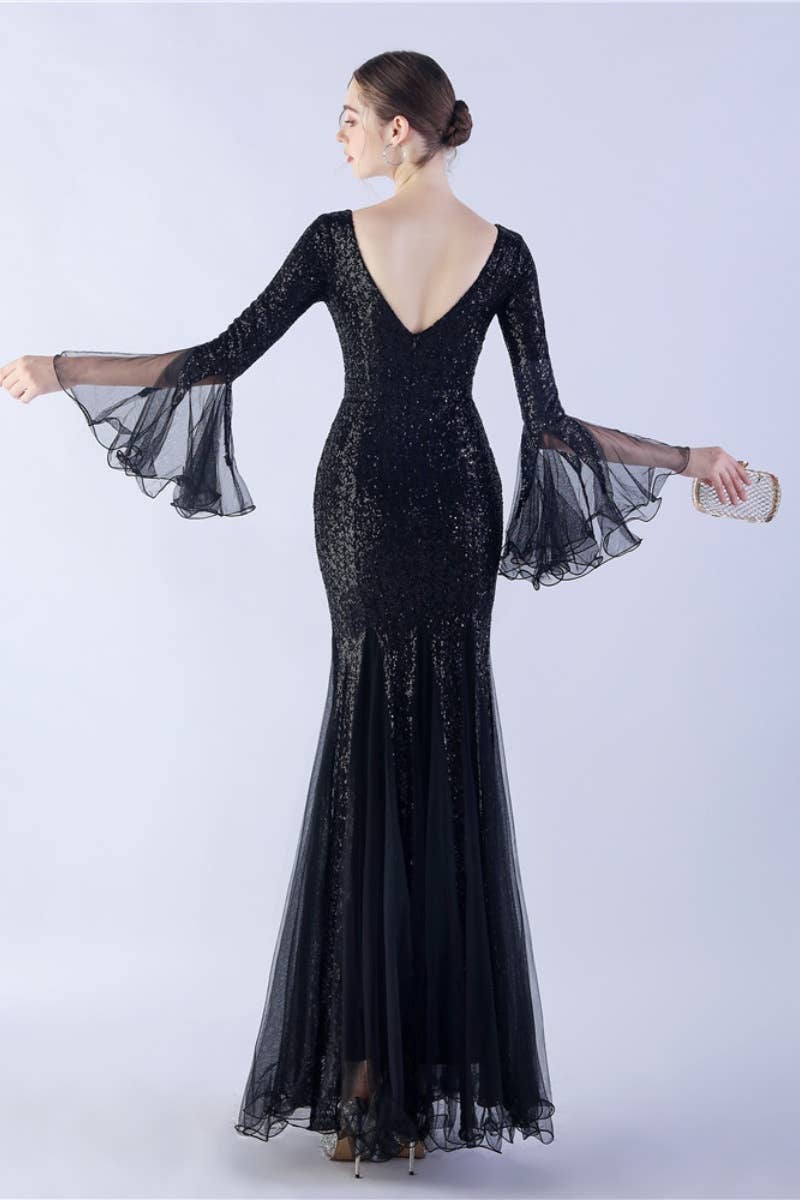 CWDMD3627_WAVY MESH BANQUET STAGE SEQUIN DRESS DRESS LONG