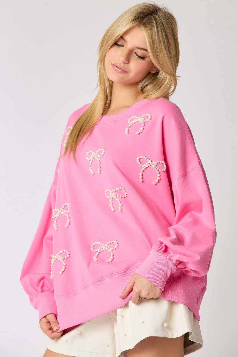 CWTBLL01261_PEARL BOW DETAIL LONG SLEEVE SWEATSHIRT