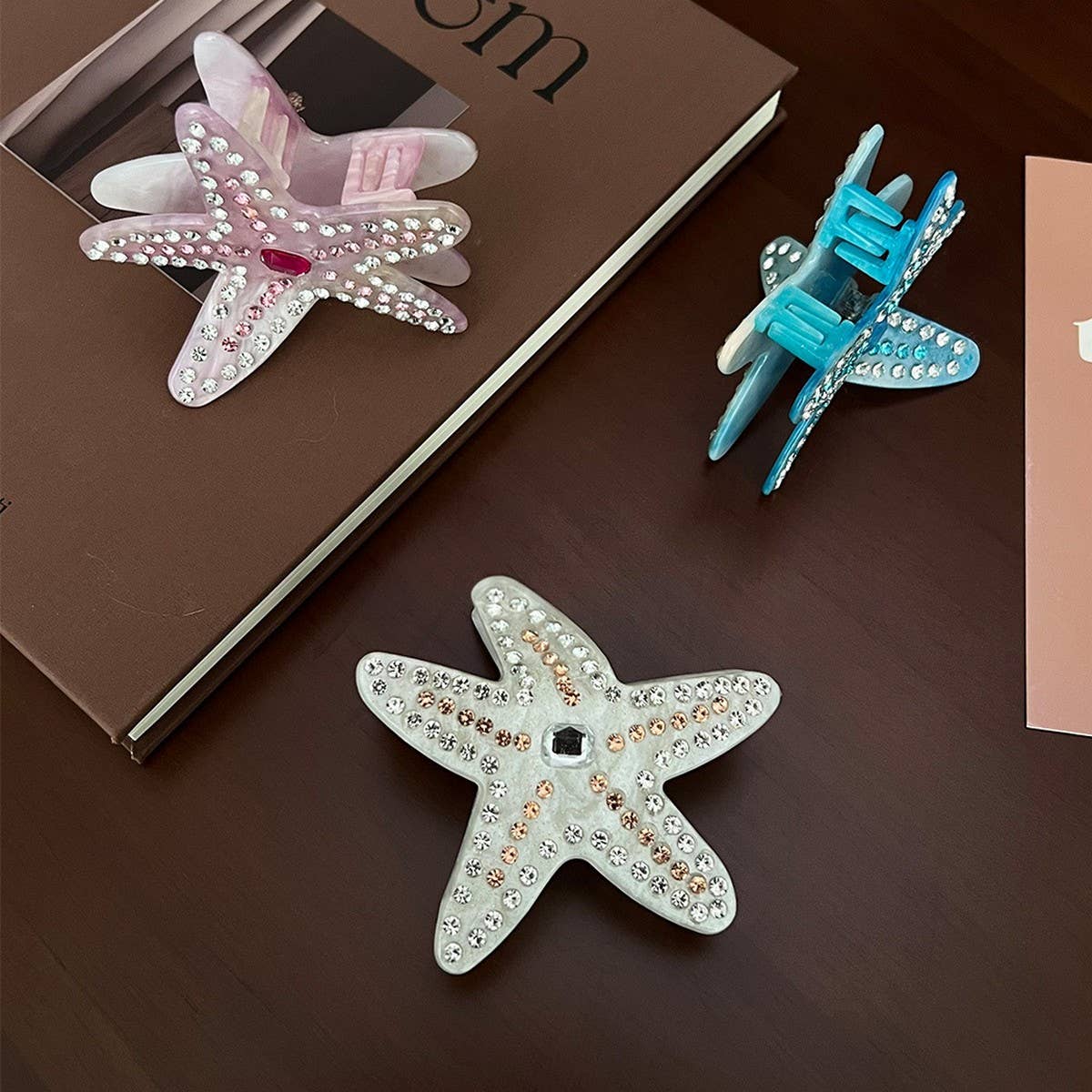 Pink Starfish Acetate Clip with Rhinestones_CWAHA5828