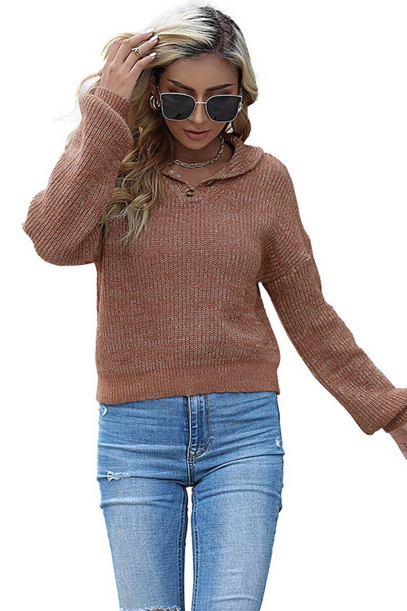 CWOSWL1622_V-Neck Button Long Sleeve Pullover Sweater