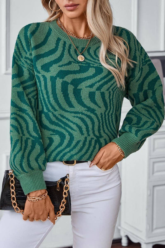 CWOSWL2928_ZEBRA PRINT CASUAL KNITTED SWEATER