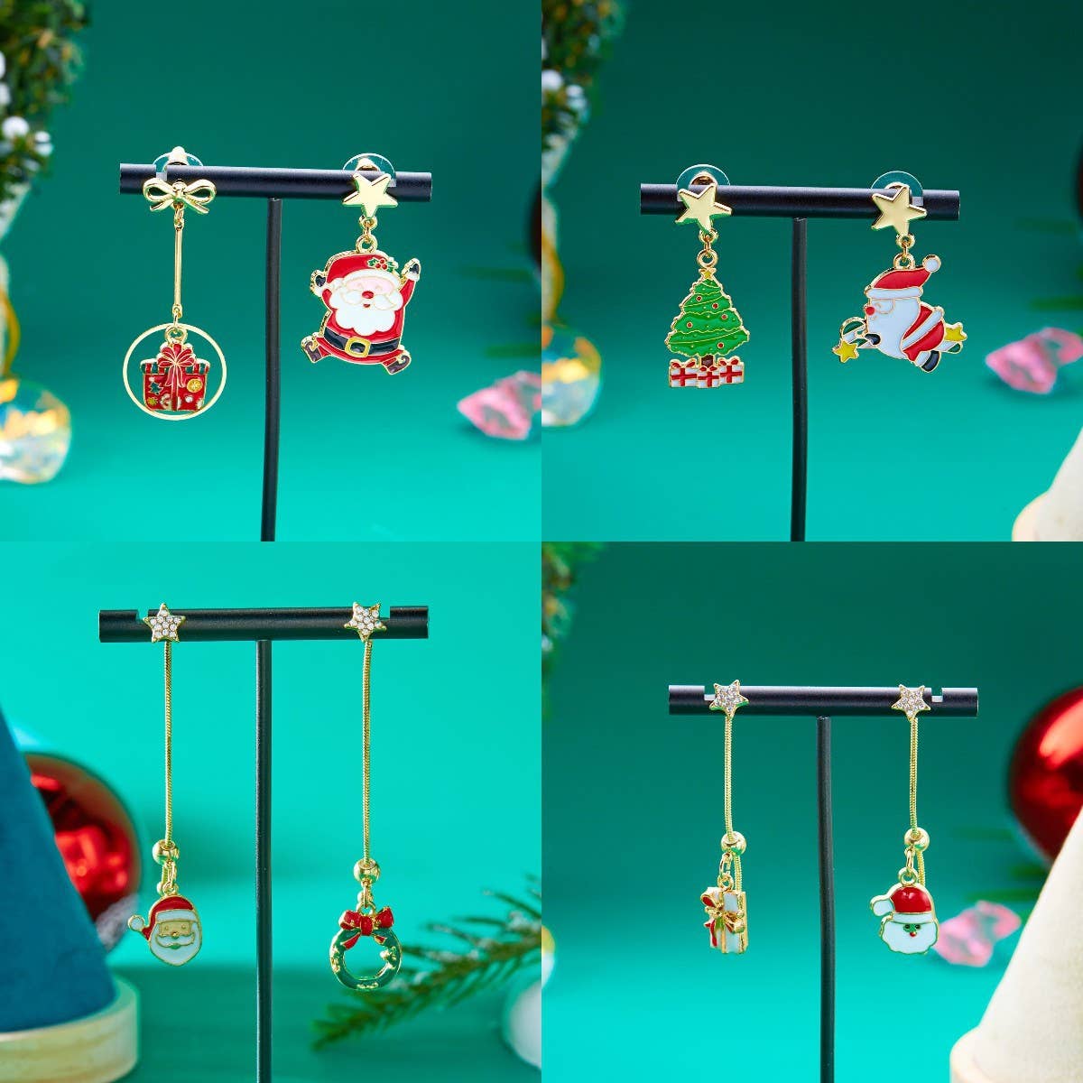 ASYMMETRIC OIL PAINTED CHRISTMAS EARRINGS_CWAJE2391