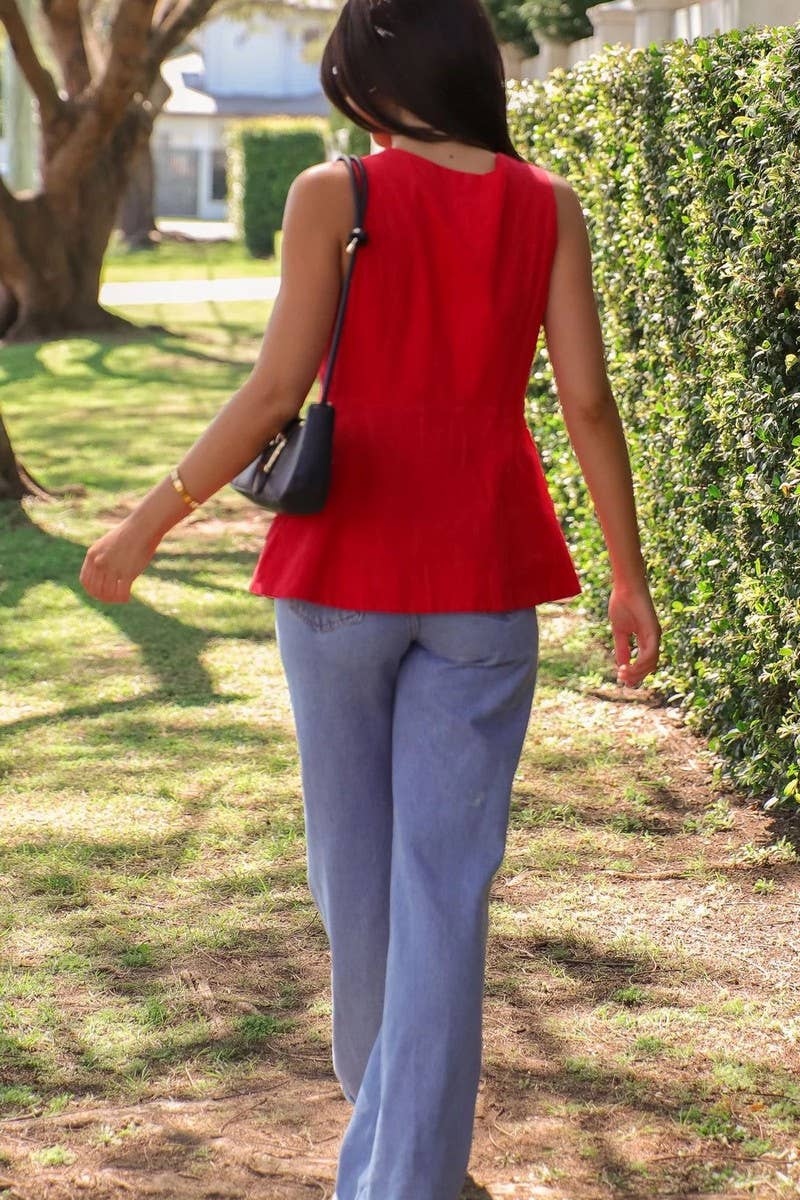 CWTBLSL0852_SOLID V-NECK SLEEVELESS VEST SUMMER TOP