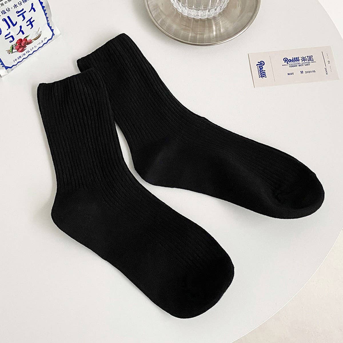 CWMS2491_MID-CALF SIMPLE RETRO STRIPED WOMEN'S SOCKS