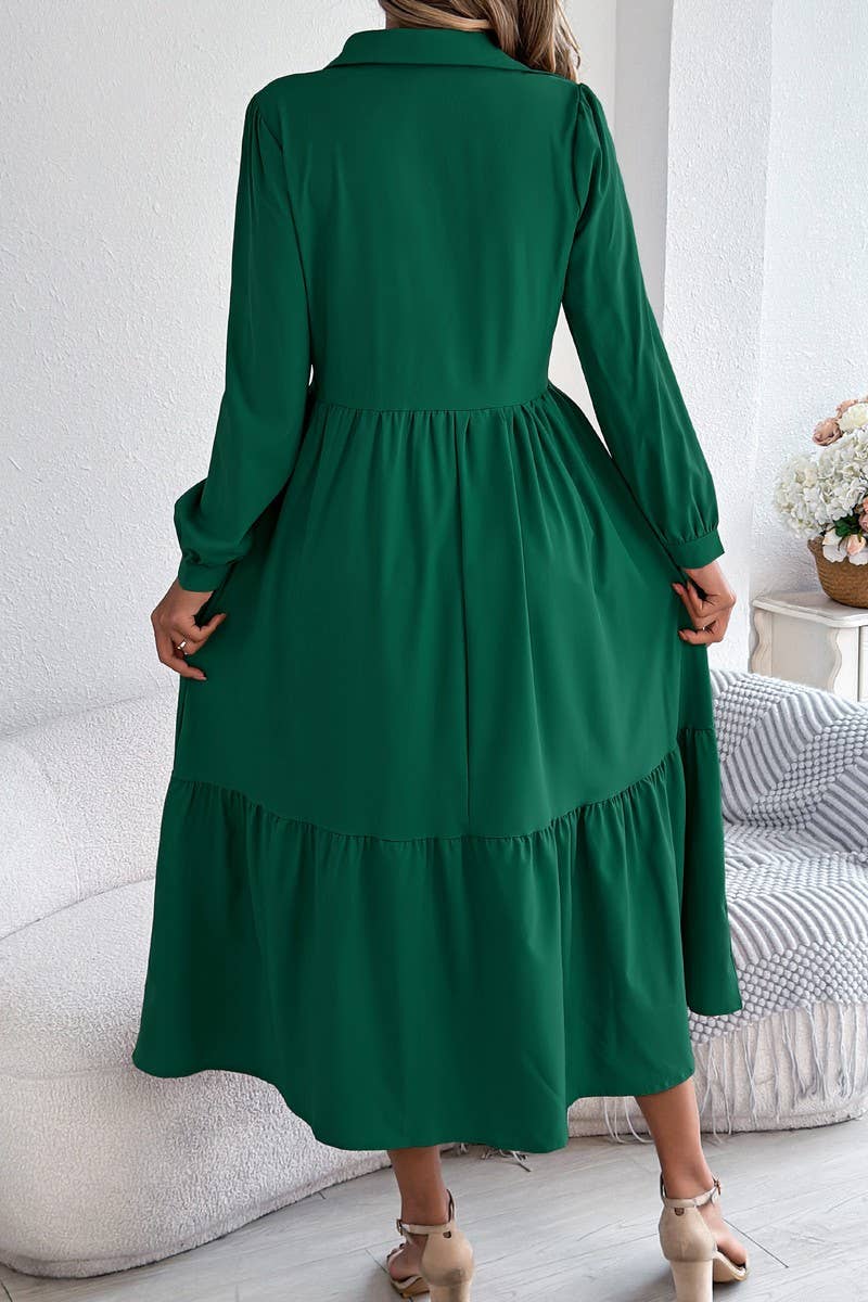 CWDMD6027_LOOSE FIT RUFFLE TRIM LONG SLEEVE SHIRT DRESS