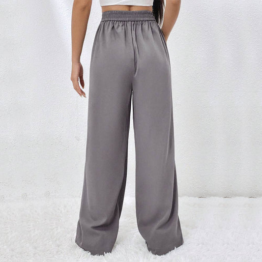 ELASTIC-WAIST POCKET STRAIGHT LEG WIDE-LEG PANTS