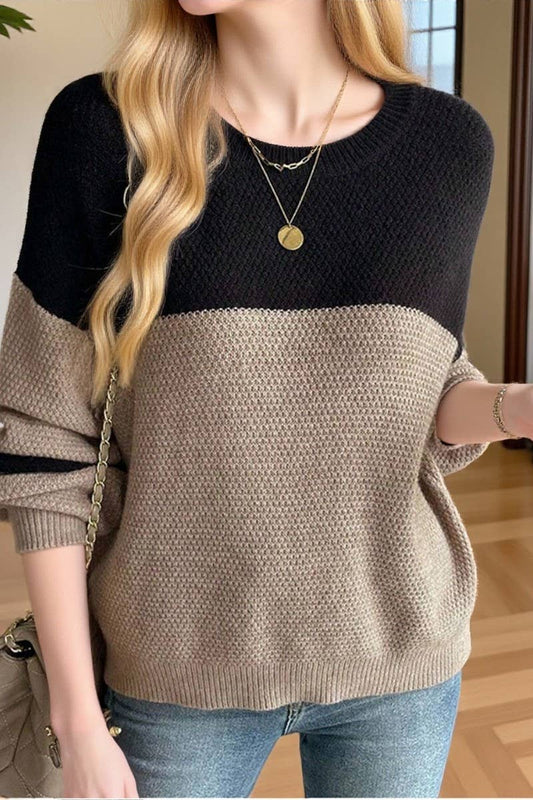 CWOSWL07351_COLORBLOCK CREWNECK KNIT PULLOVER SWEATER