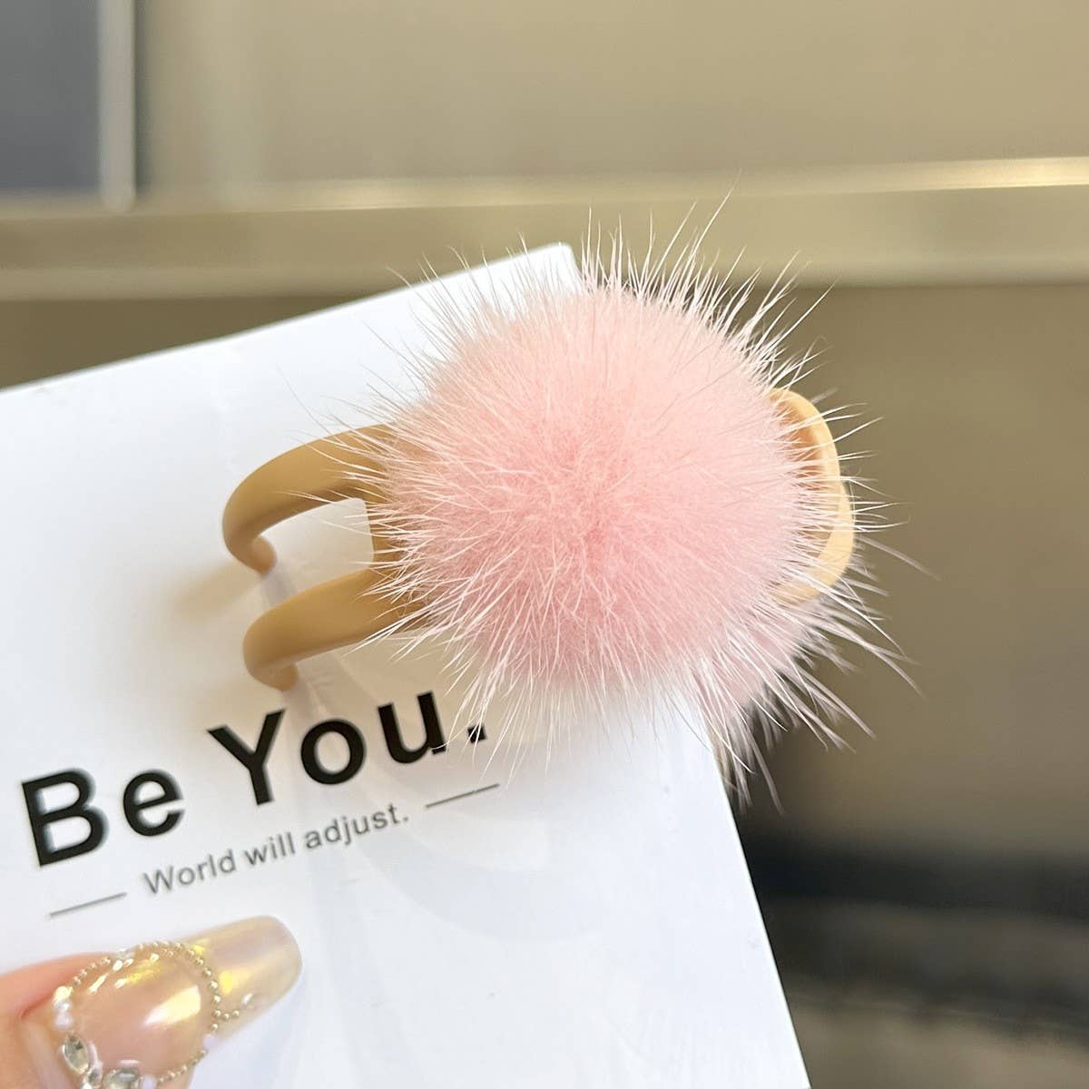 Mink Fur Ball Hair Claw - Cute Winter Fluffy Clip