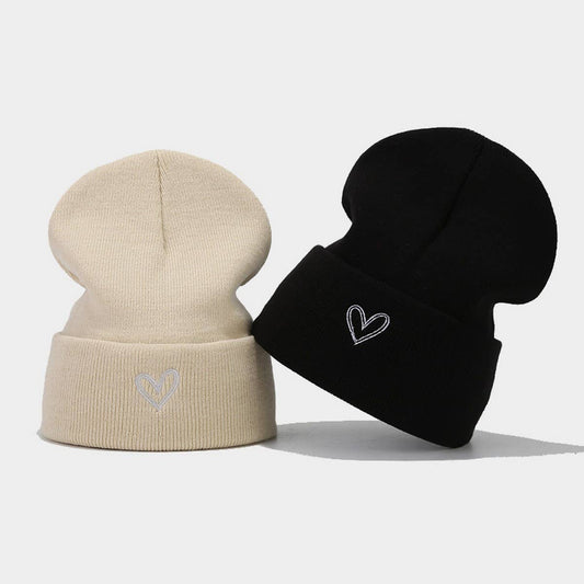 HEART EMBROIDERY ACRYLIC KNITTED HAT_CWAH2082