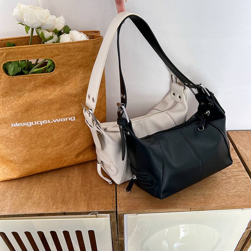Leather zipper single-shoulder crossbody bag