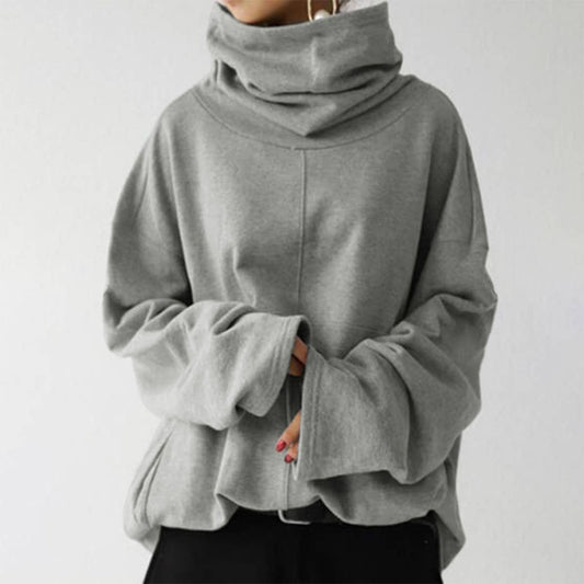 CASUAL TURTLENECK PULLOVER SOLID COLOR HOODIE