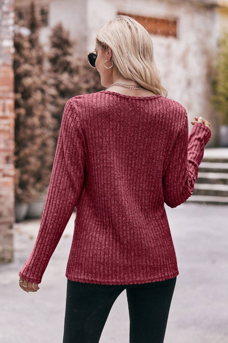 CWOSWL6466_WINTER CREW-NECK LONG-SLEEVED BUTTON-UP SWEATER