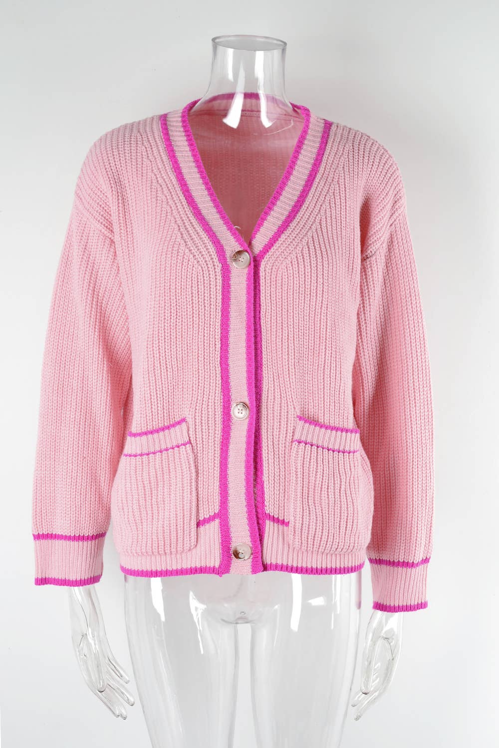 COLOR MATCHING POCKET COAT V-NECK SWEATER LADY
