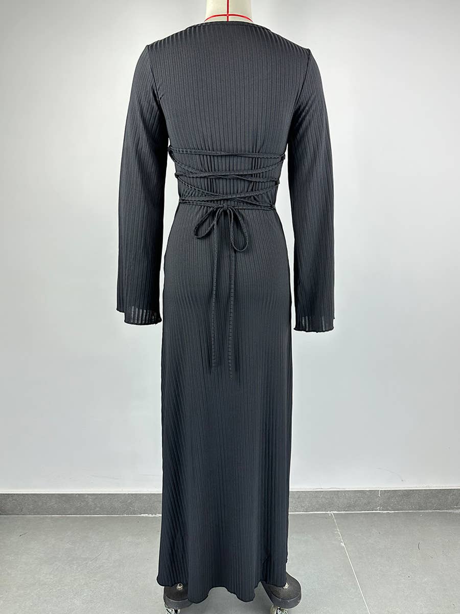 BIG PIT STRIP LONG SLEEVE U-NECK DRESS