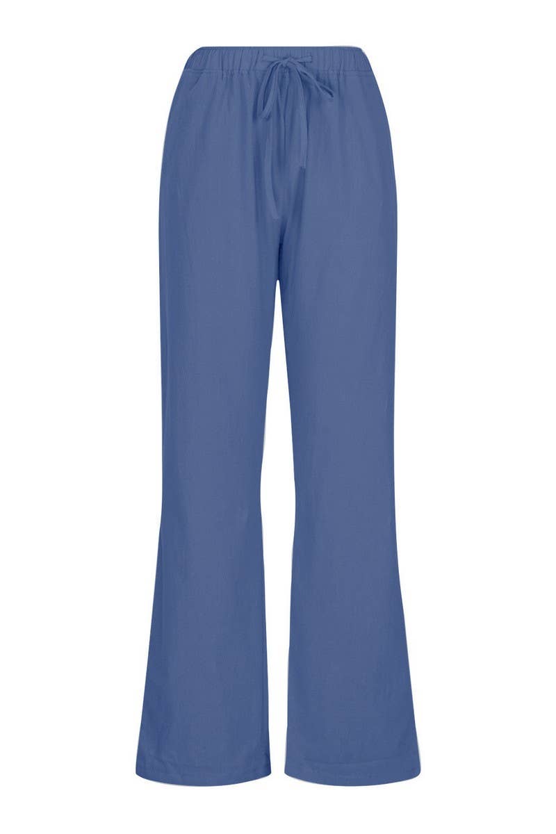 CWBLP2030_CASUAL ELASTIC WAIST TIE LOOSE SOLID PANTS