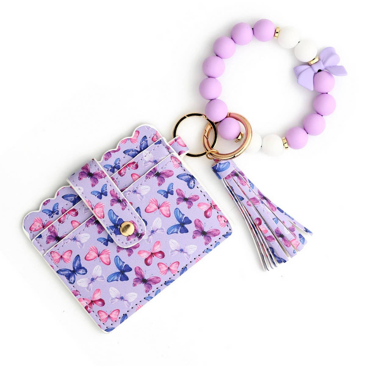 Butterfly Print Card Holder with Beaded Keychain_CWAB4960