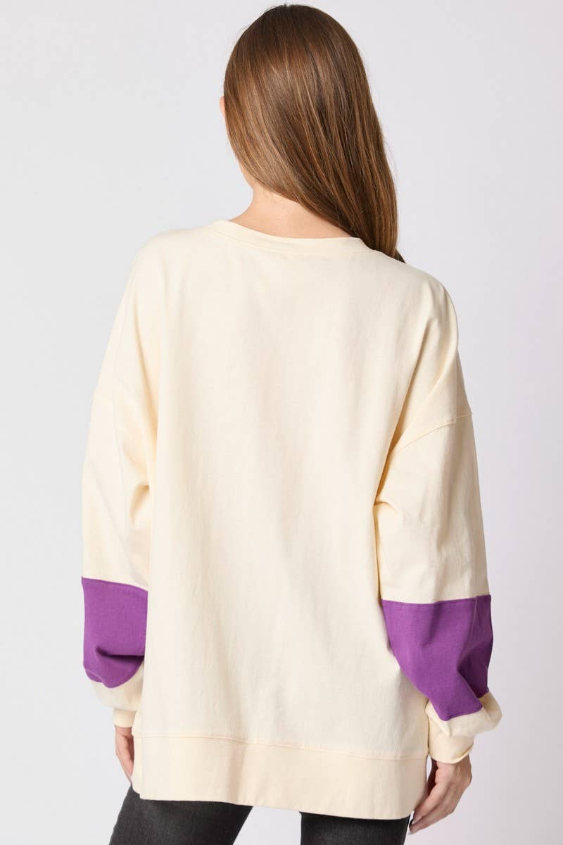 CWTBLL01243_HALLOWEEN LETTER SEQUIN COLORBLOCK SWEATSHIRT