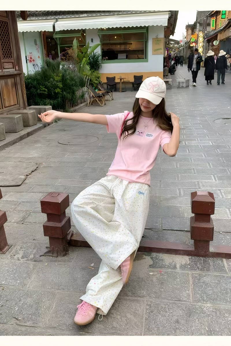 CWBLP2082_STAR PRINT LOOSE STRAIGHT LEG JOGGER PANTS