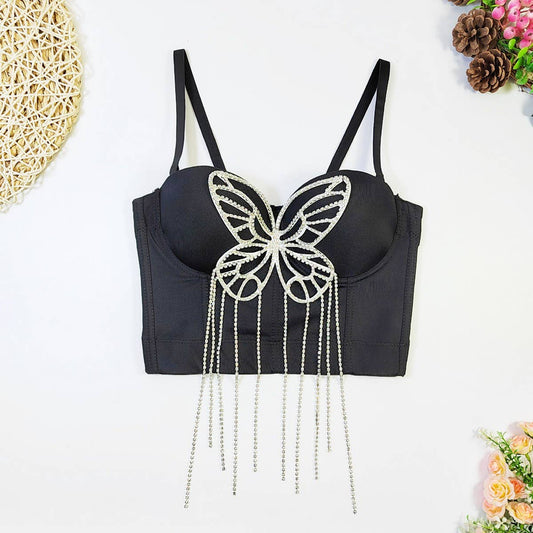BUTTERFLY BEADED TASSEL HERRINGBONE CORSET_CWMM4237