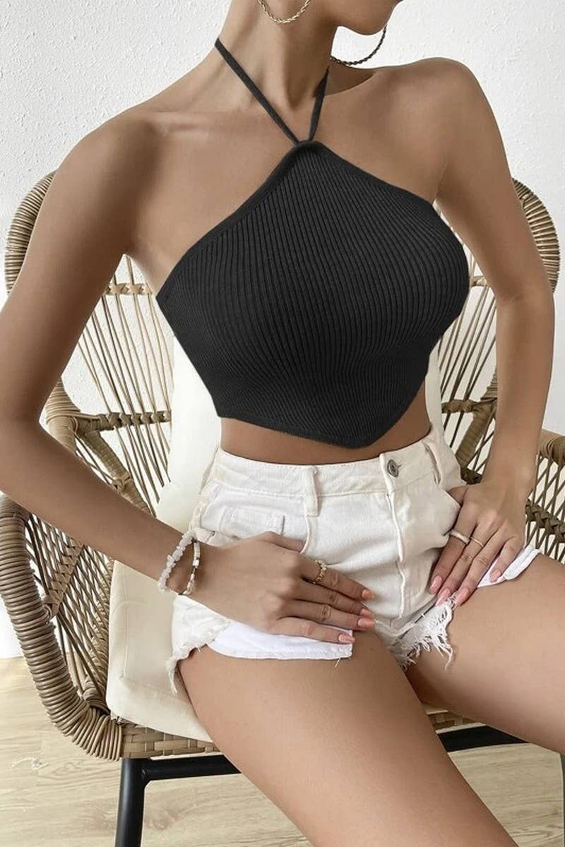 CWTTSL0364_ELEGANT BACKLESS HALTER NECK KNITTED VEST