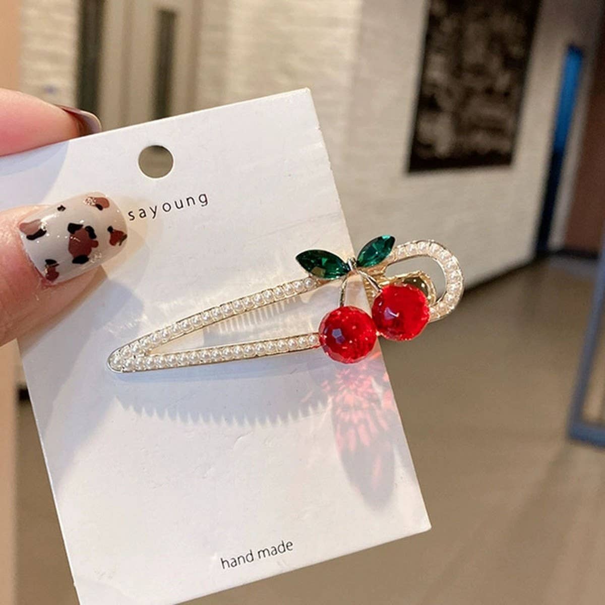 Cherry Pearl Duckbill Hair Clip,Sparkly Side Clip_CWAHA4773