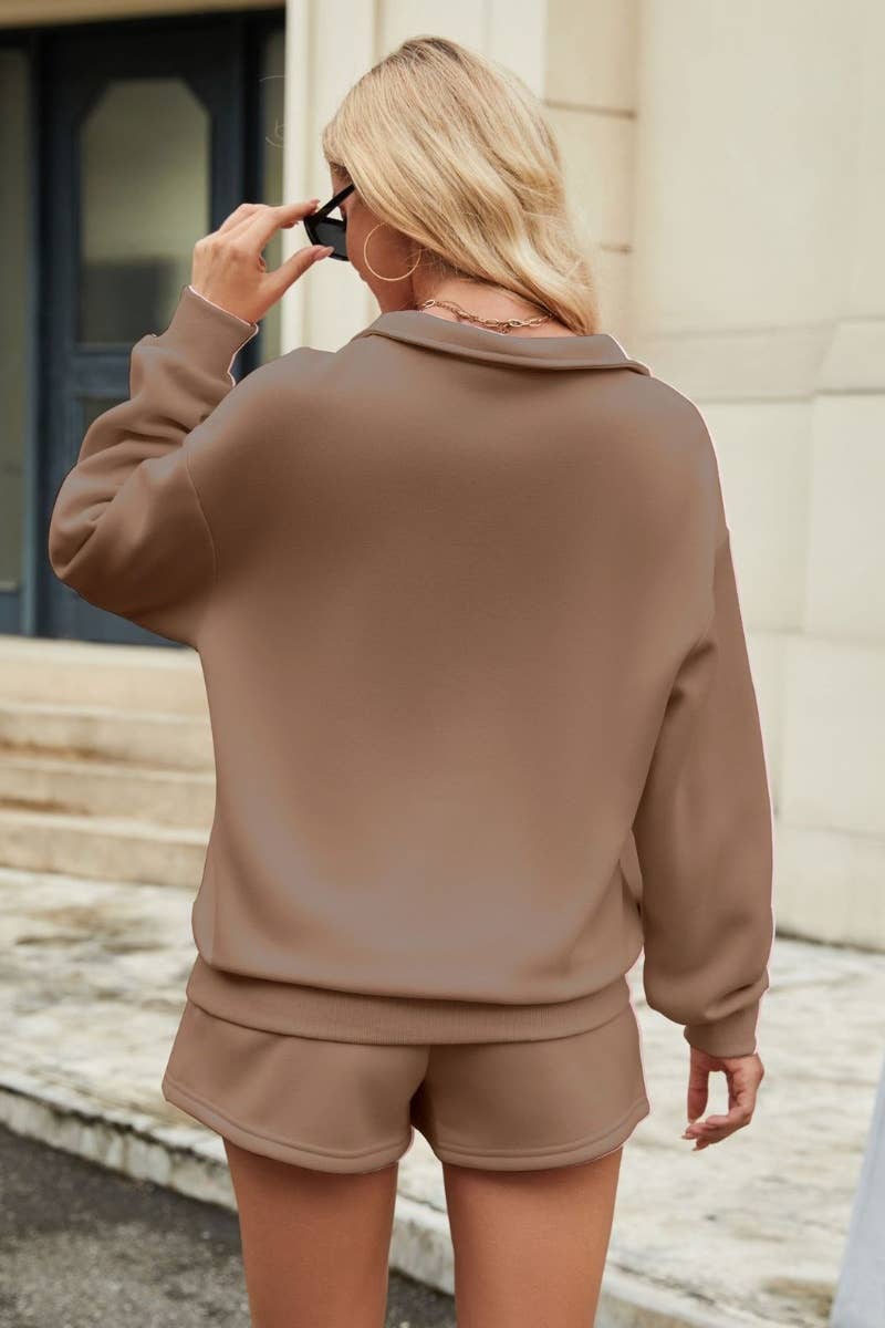 CWSS0862_FALL LONG-SLEEVED ZIPPER HOODIE SHORTS SUIT